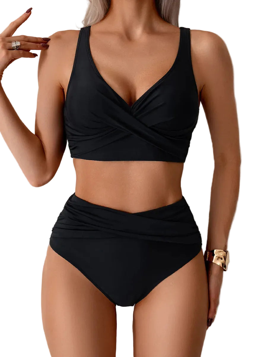 Black high waist push up bikini set for stylish beachwear