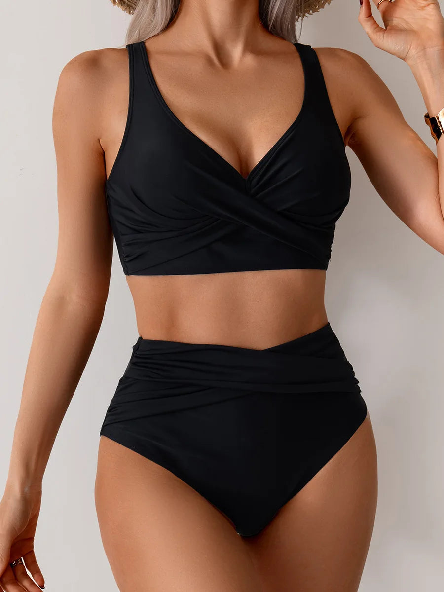 Black high waist push up bikini set, perfect for beach days