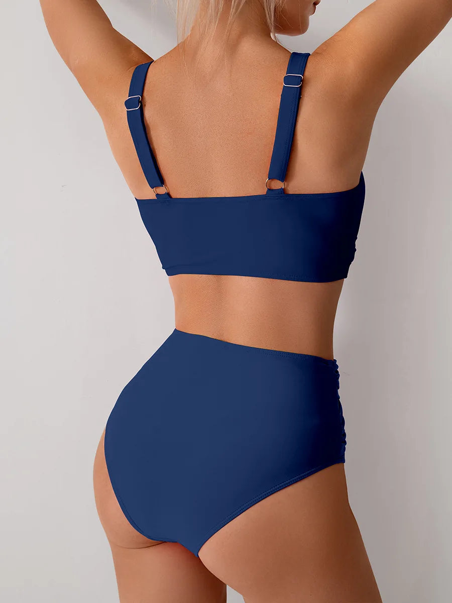 Women's navy high waist push up bikini set for beachwear