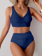 Navy high waist push up bikini set, perfect for beach days