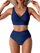 Navy high waist push up bikini set for beach outings