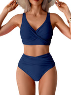 Navy high waist push up bikini set for beach outings