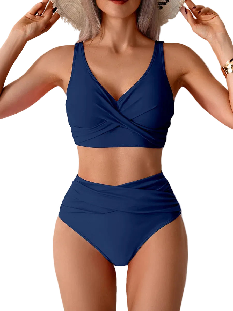 Navy high waist push up bikini set for beach outings