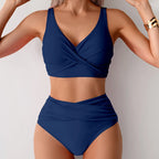 Navy high waist push up bikini set for stylish beachwear