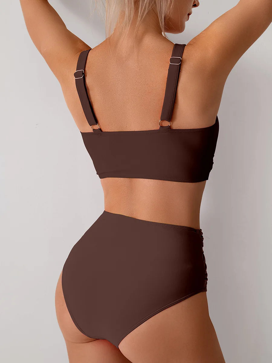 Women's brown high waist push up bikini set for beach days
