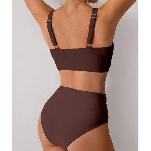 Brown high waist push up bikini set for beach or poolside wear