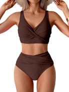 Brown high waist push up bikini set, perfect for beach outings