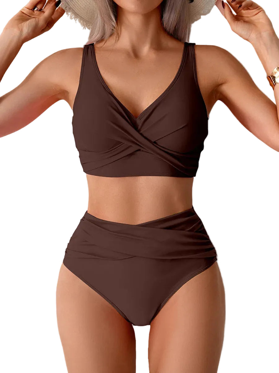 Brown high waist push up bikini set, perfect for beach outings