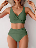 Olive green high waist push up bikini set, perfect for beach outings