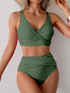 Green high waist push up bikini set, perfect for beach vacations
