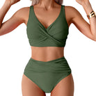 Olive green high waist push up bikini set, perfect for beach outings