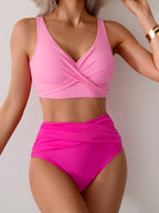 Pink high waist push up bikini set for beach outings