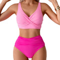 Pink high waist push up bikini set for beach outings