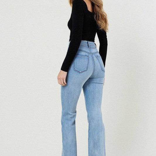 Women's Jeans High Waisted Flare Jean in Light Stone
