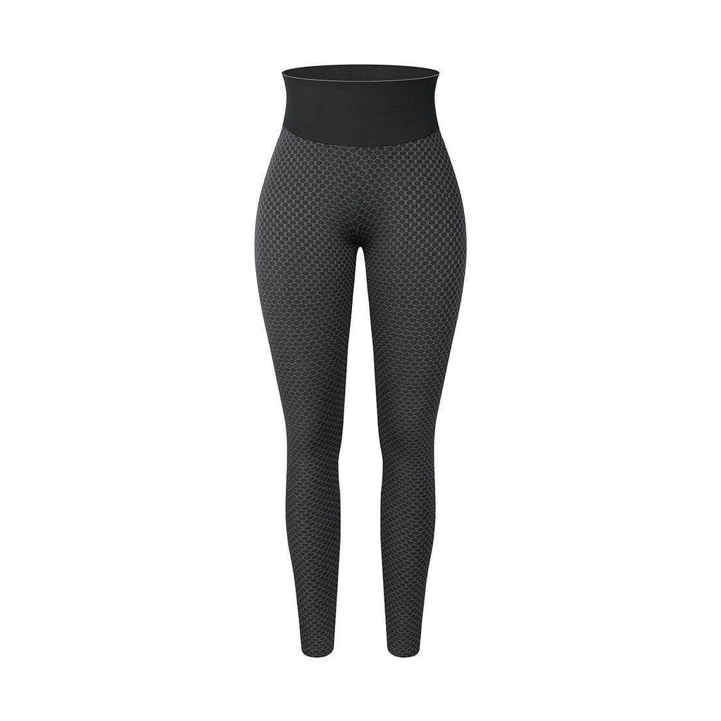 VacationGrabs high waisted gym leggings in black with textured pattern for versatile workouts