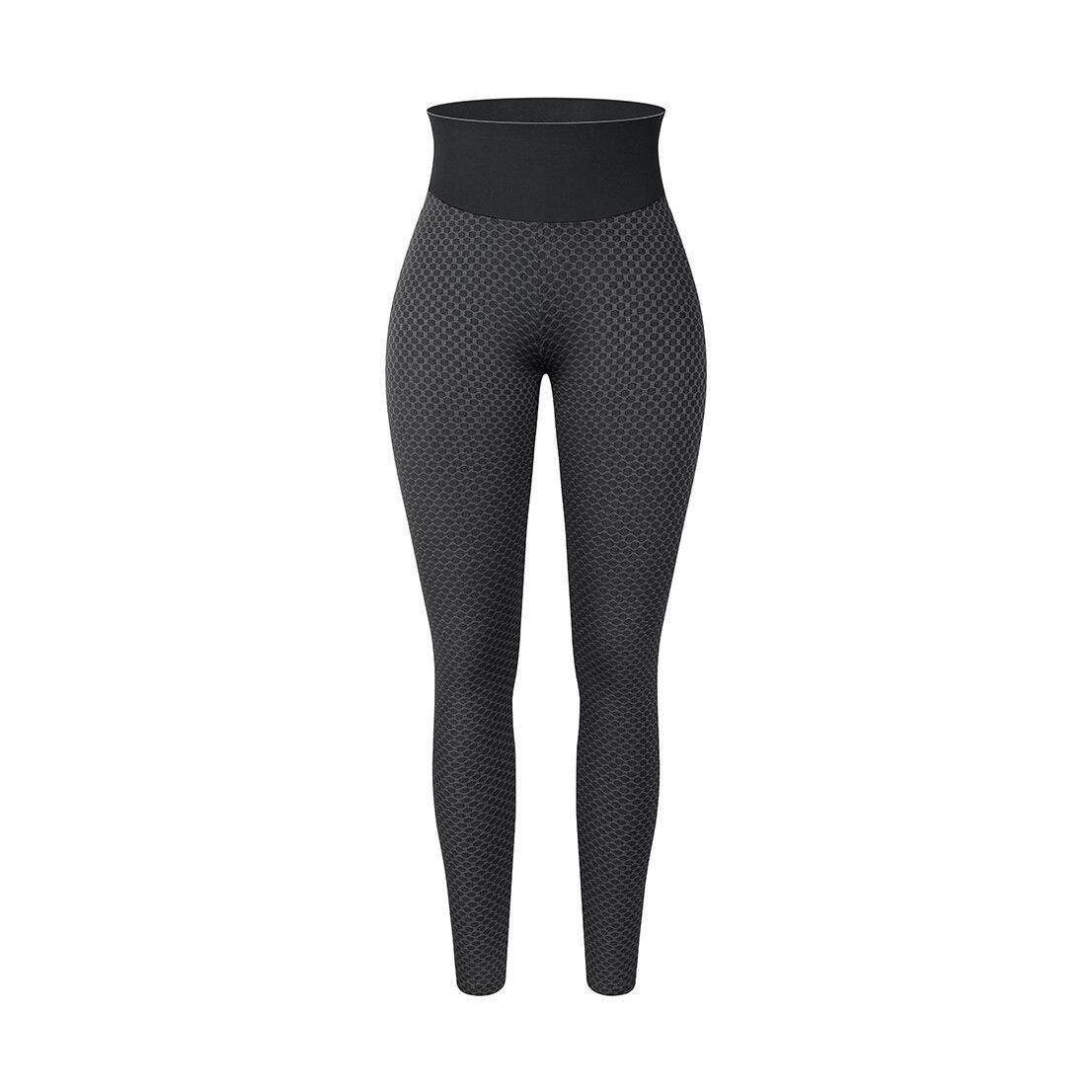 VacationGrabs high waisted gym leggings in black with textured pattern for versatile workouts