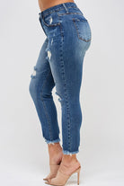 Insane Gene Women's High Waisted Plus Size Distressed Denim Jeans with Frayed Hem and Ripped Details