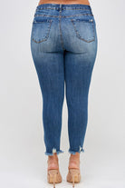 Insane Gene high waisted plus size distressed denim jeans with a snug fit and frayed hem detail
