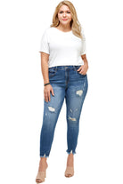 Insane Gene high waisted plus size distressed denim jeans in blue with ripped details for a trendy look