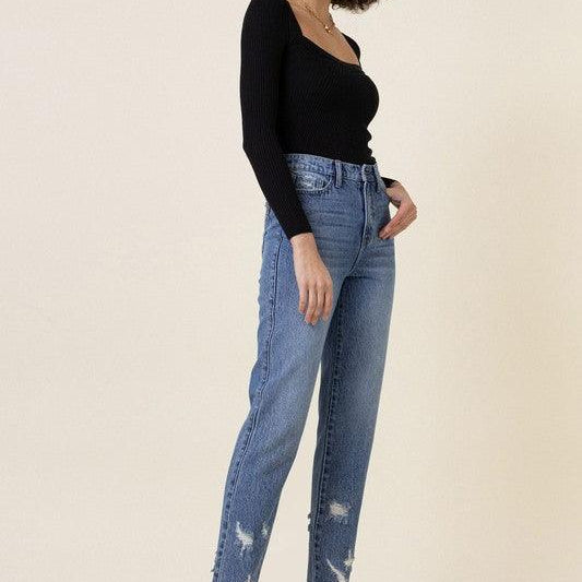 Women's Jeans High Waisted Straight Leg Jean