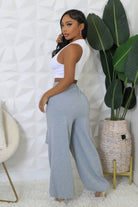 VacationGrabs women's high waisted stretch pants in light gray with wide legs and comfortable fit