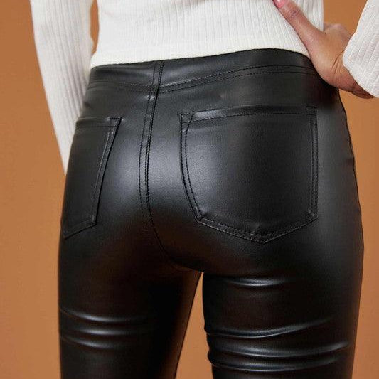 Women's Pants High Waisted Vegan Leather Flare