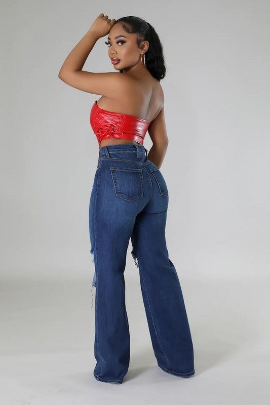 GJG Denim high waisted wide leg denim jeans for a trendy and comfortable look