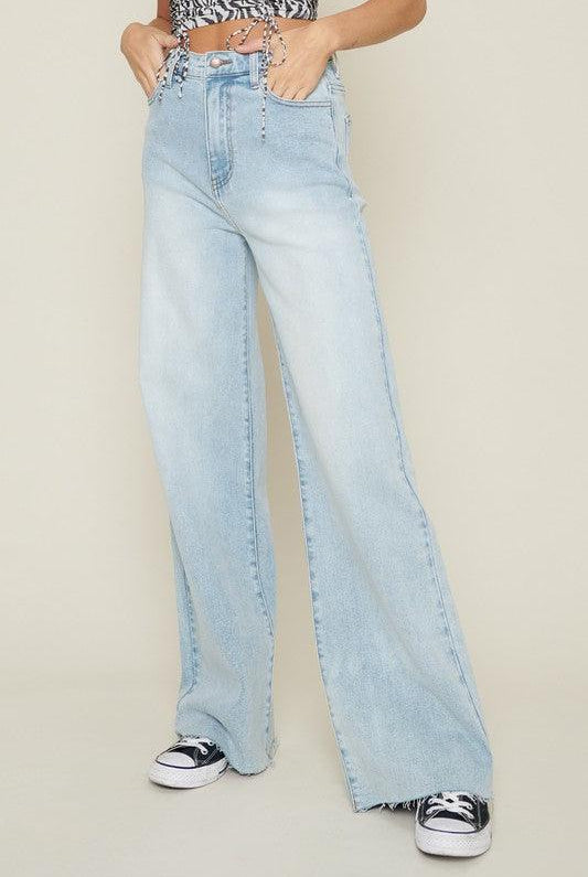 Women's Jeans High Waisted Wide Leg Jeans in Light Stone Blue