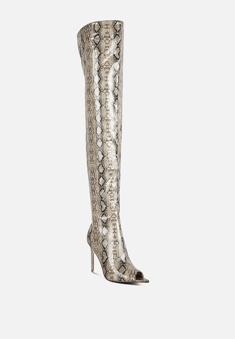 Bottes longues à talons aiguilles et imprimé serpent High Drama