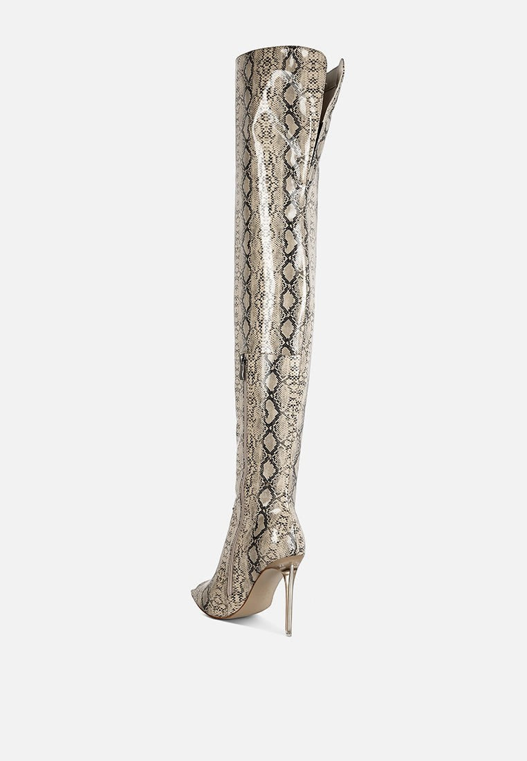 Bottes longues à talons aiguilles et imprimé serpent High Drama