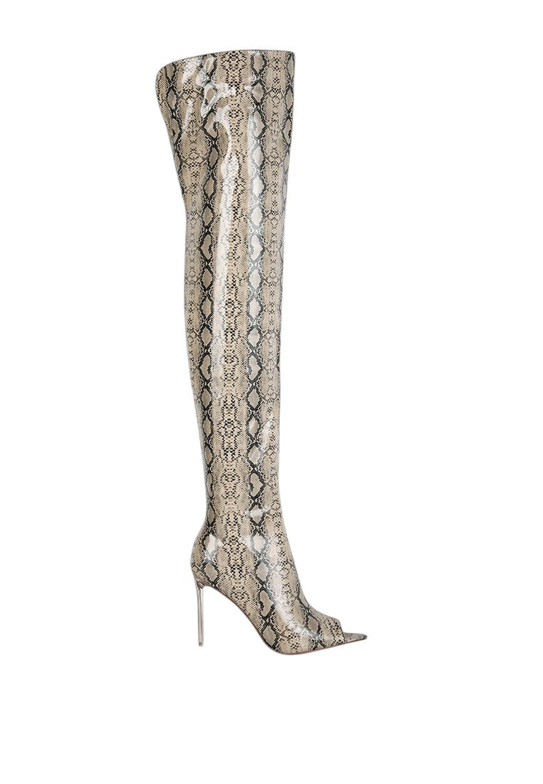 Bottes longues à talons aiguilles et imprimé serpent High Drama