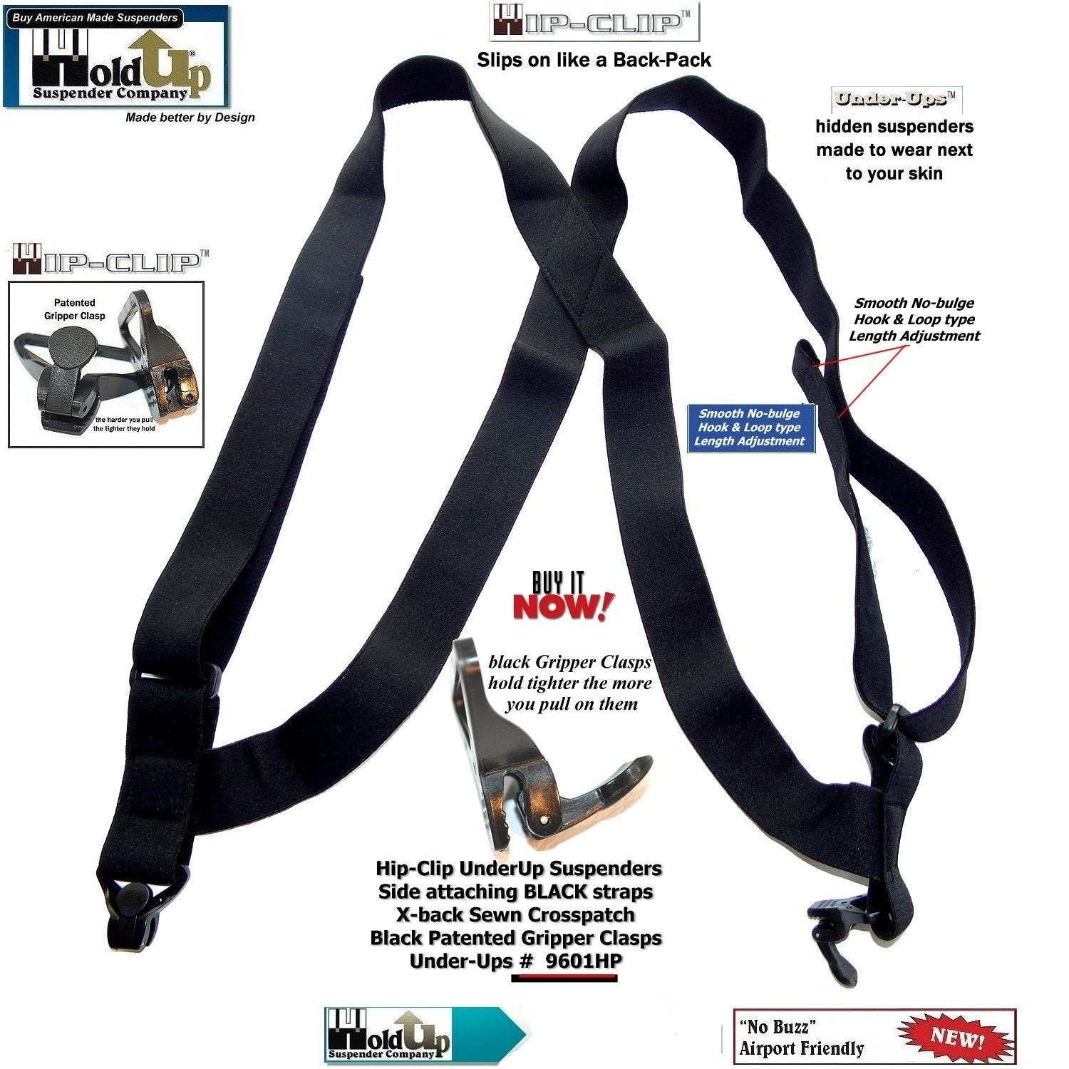 Black Holdup suspenders, adjustable straps for secure fit and comfort