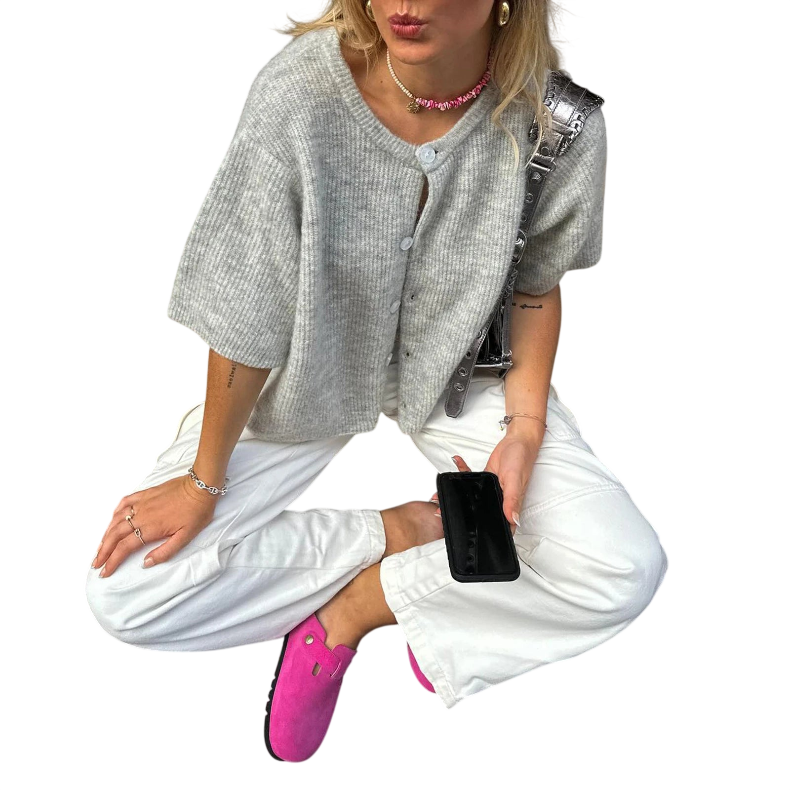 Women's Crop Top and Chunky Cardigan Set