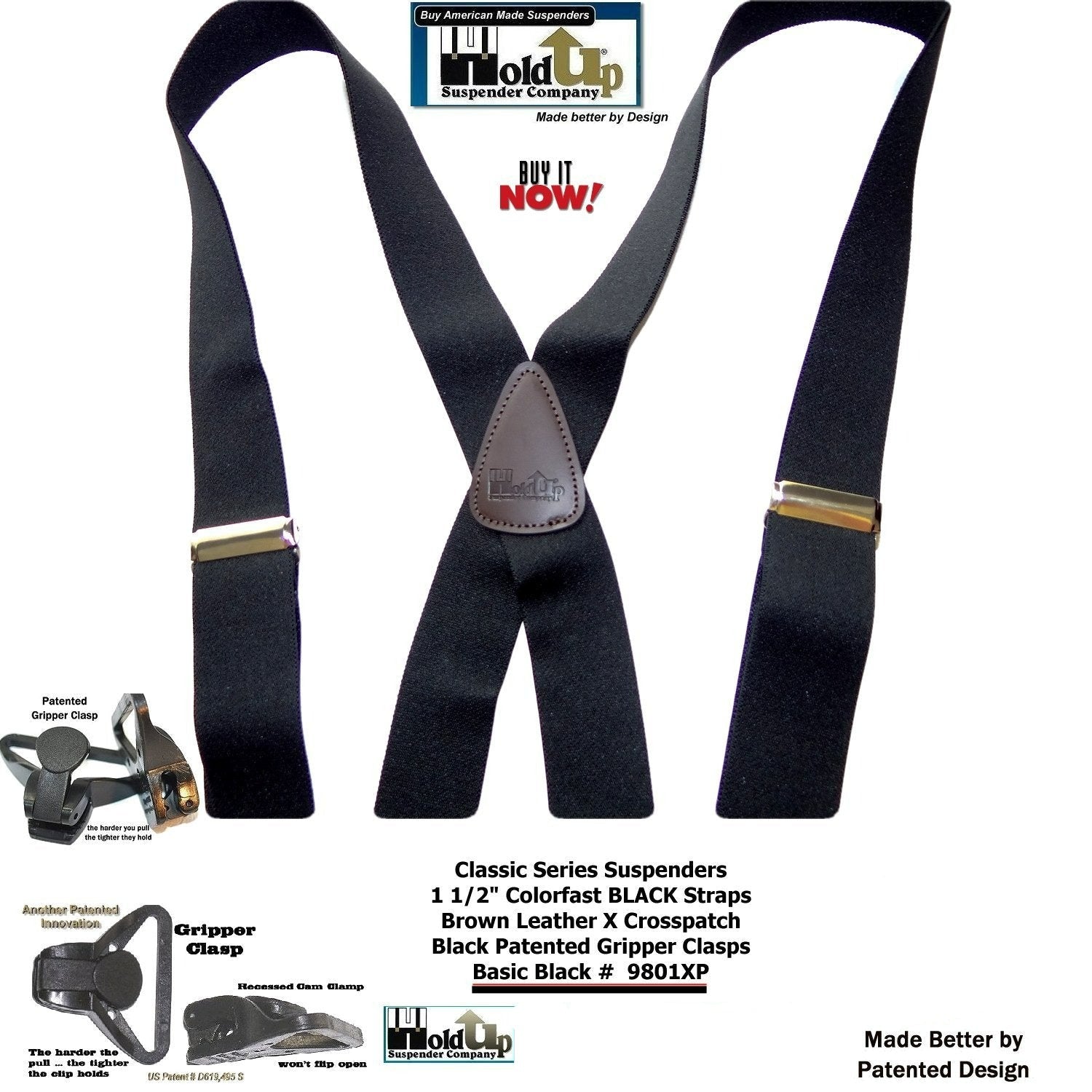 Classic black suspenders by Holdup Suspender Company for stylish men's accessories