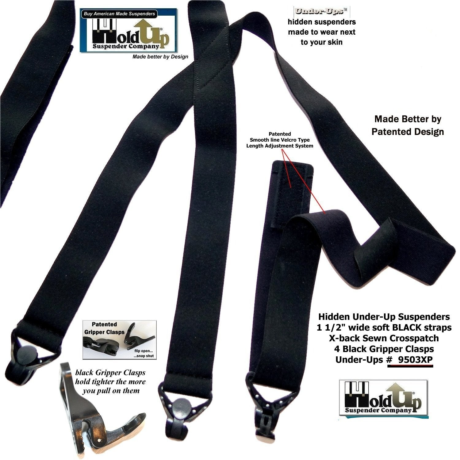 Men's black under-up suspenders by Holdup Suspender Company, durable and stylish
