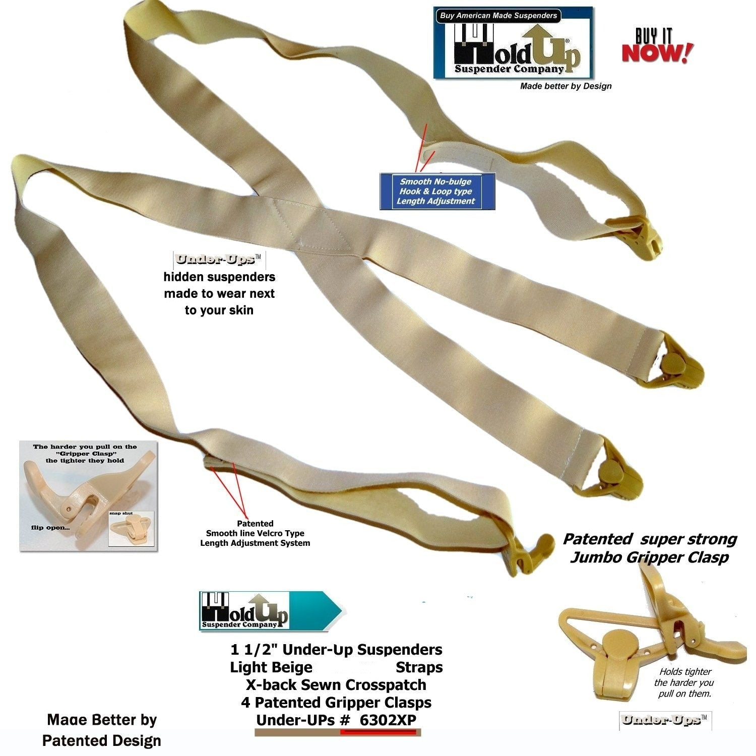 Men's gold Holdup suspenders, durable elastic for comfortable wear