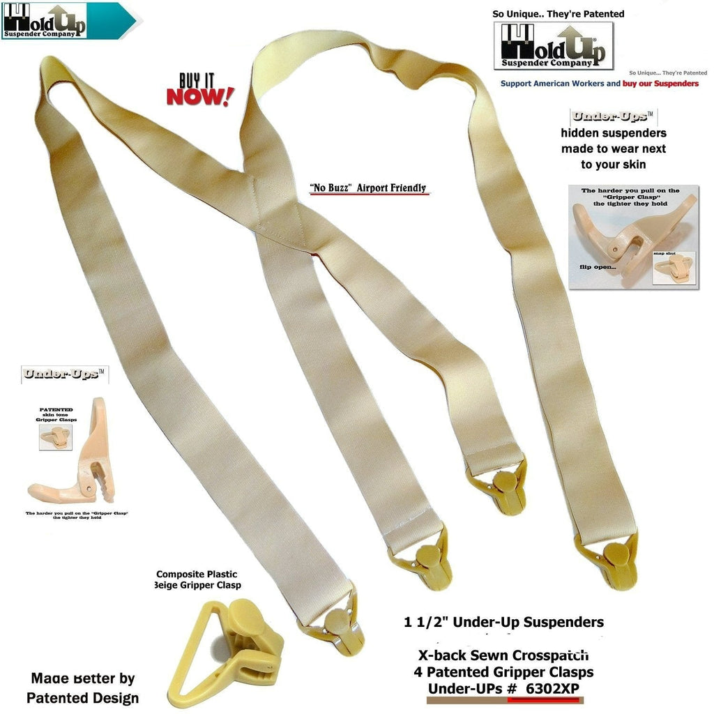 Men's 1.5-inch Under-Up Suspenders in beige, designed for comfort and style