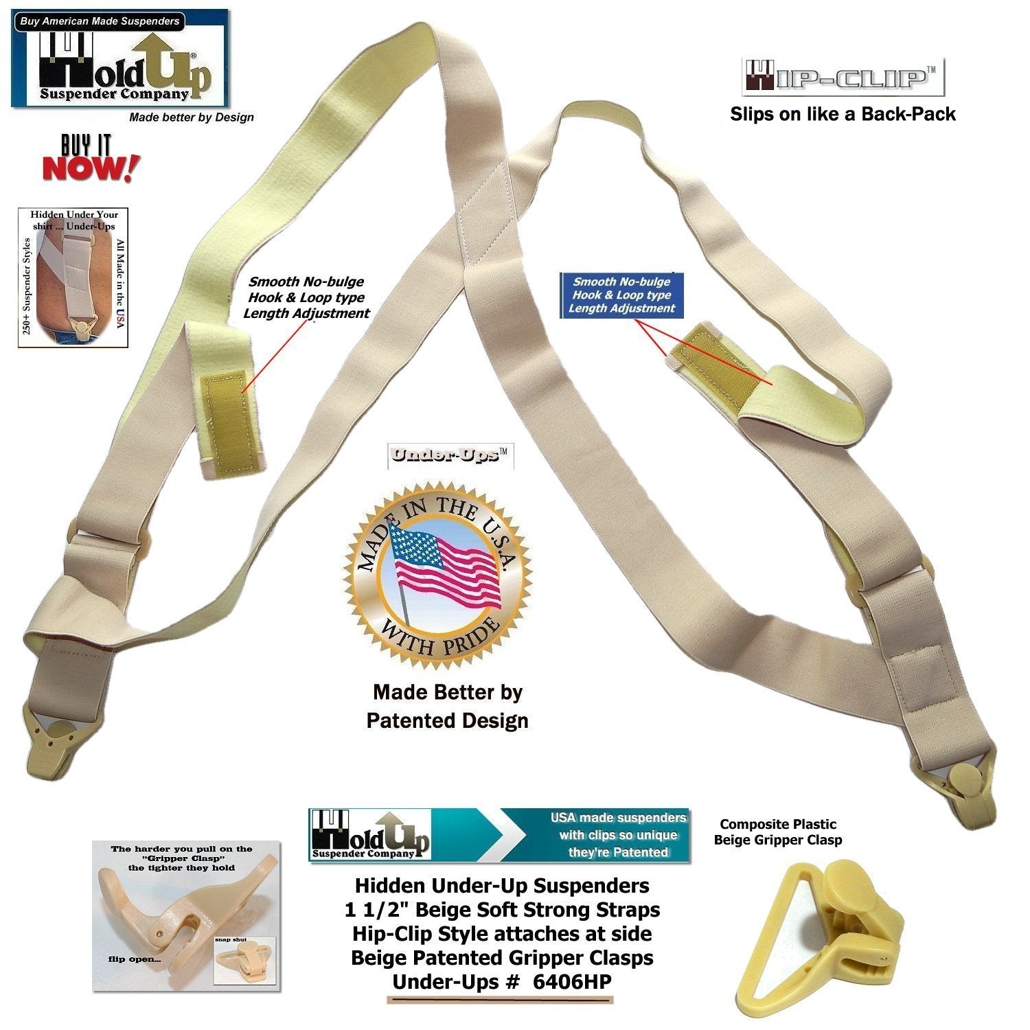 Beige Holdup suspenders, soft straps, ideal for everyday wear