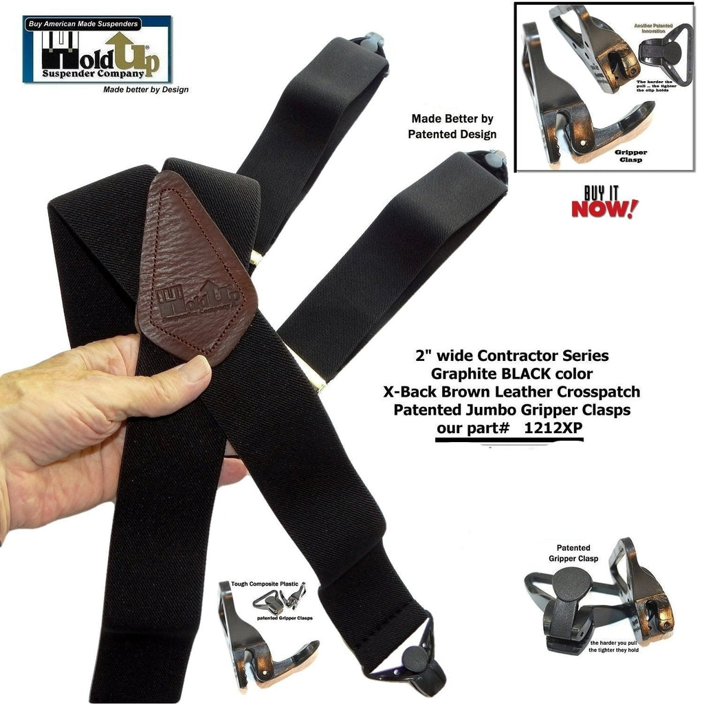 Black 2-inch wide suspenders, contractor series, for secure holding