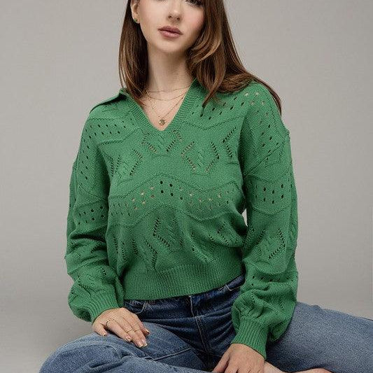 Women's Sweaters Hole-knit collared sweater
