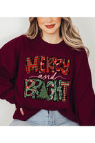 Color Bear holiday themed sweatshirt in burgundy with Merry and Bright design for festive celebrations