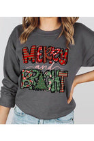 Color Bear holiday themed sweatshirt featuring a Merry and Bright graphic in festive colors
