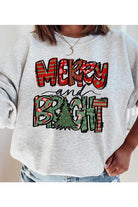 Color Bear holiday themed sweatshirt in gray featuring Merry and Bright design with a Christmas tree
