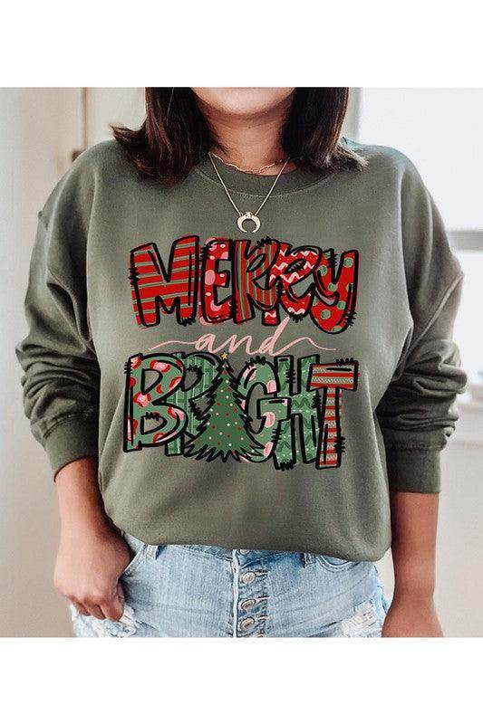 Color Bear holiday themed sweatshirt featuring a Merry and Bright design in festive colors