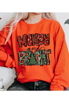 Color Bear holiday themed sweatshirt in bright orange with Merry and Bright graphic design
