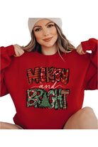 Color Bear holiday themed sweatshirt in red with Merry and Bright graphic for festive outfits