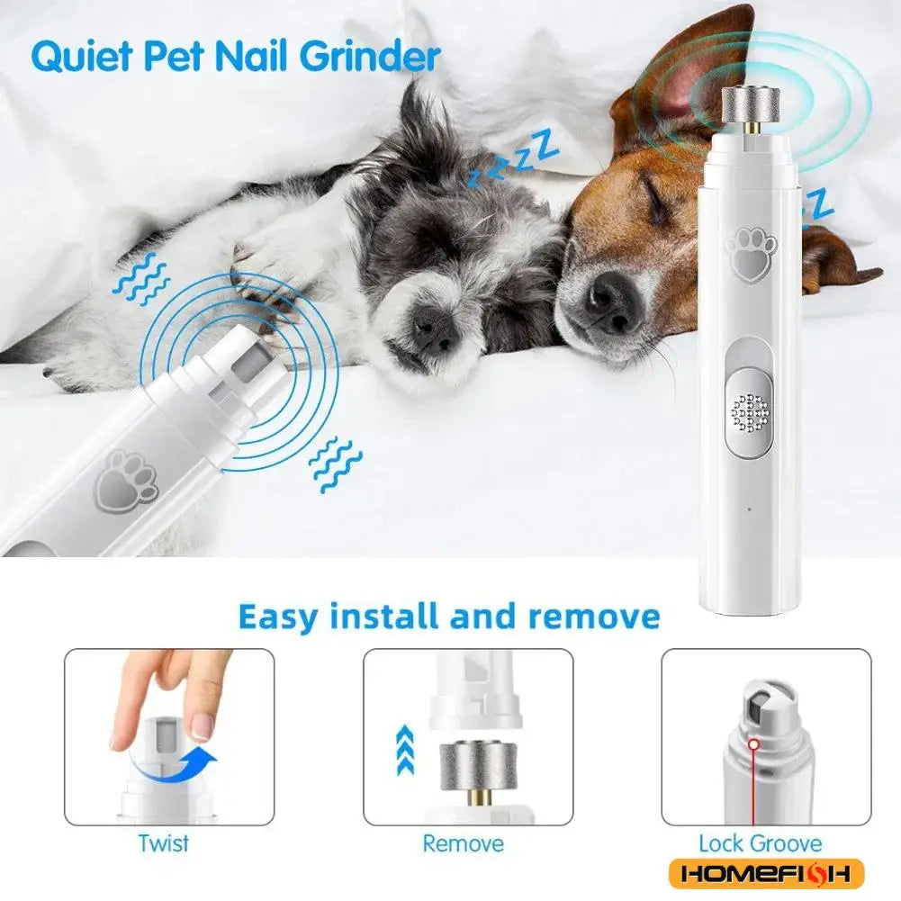 Electric dog nail grinder, white, quiet design for easy pet grooming