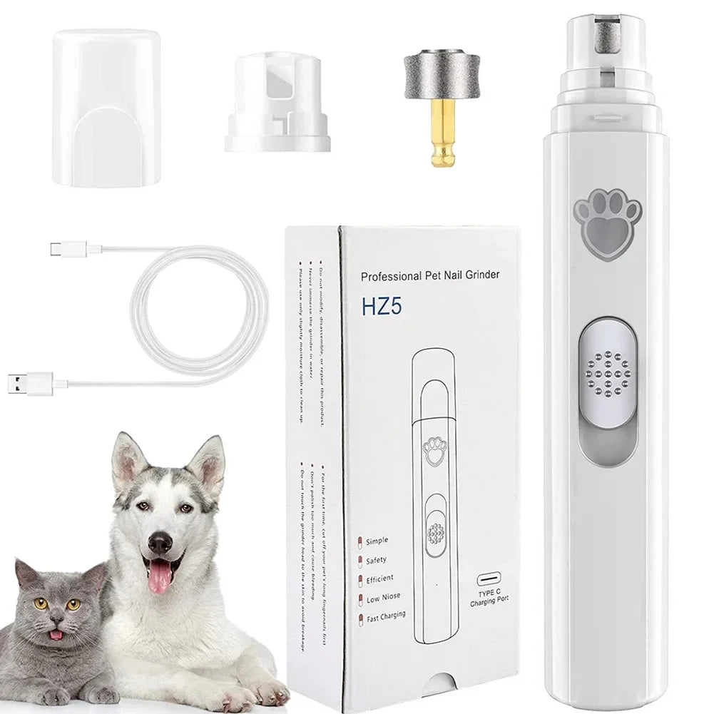 White electric dog nail grinder, USB rechargeable for safe grooming