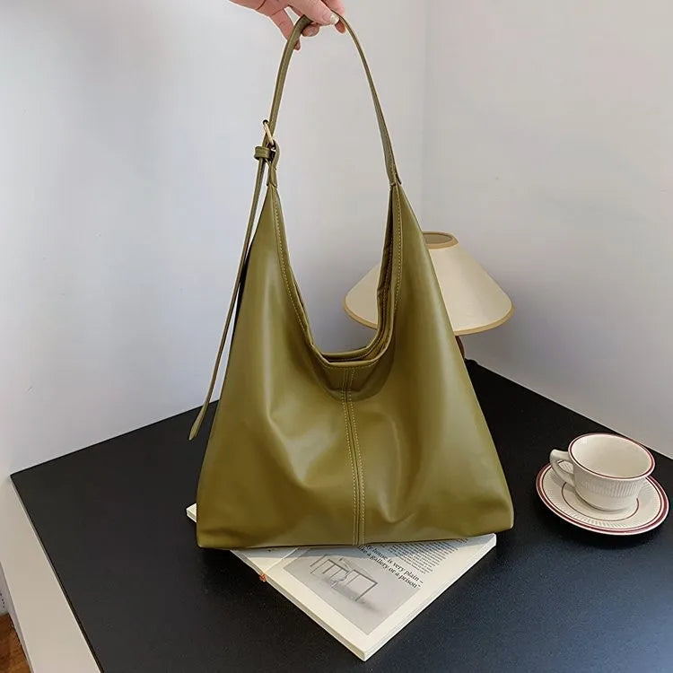 women's retro tote bag in olive green, stylish and versatile for daily use