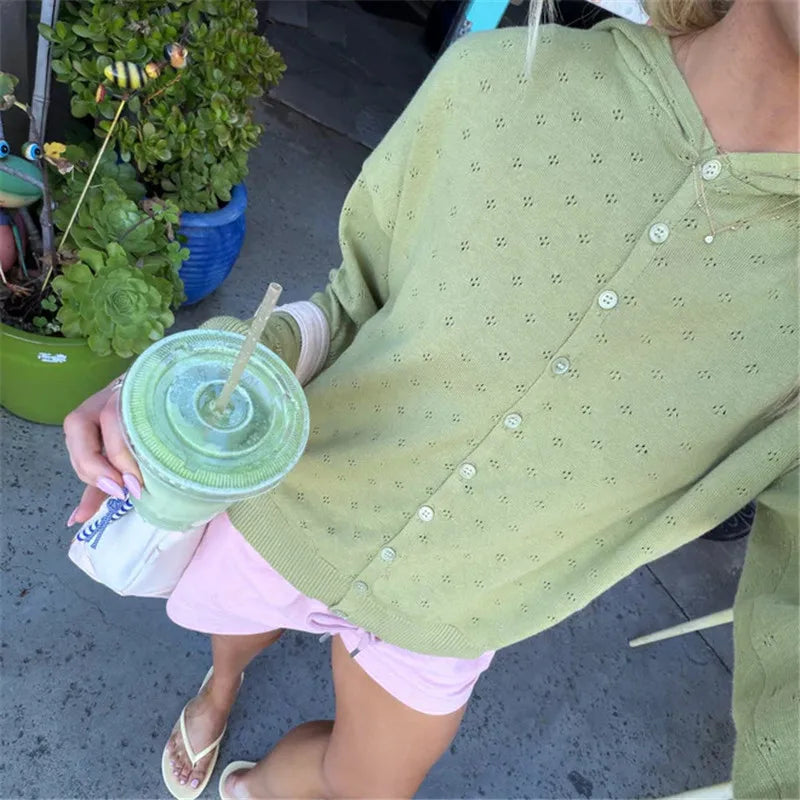 Light green hooded cardigan, soft material, perfect for casual outings